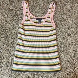 Forever 21 Striped Ribbed Tank Top Pink Yellow Green Blue White Black Size M